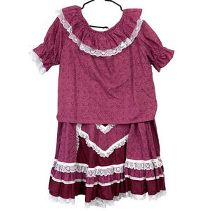 Vintage Handmade Square Dancing Floral Purple Outfit Skirt Shirt READ